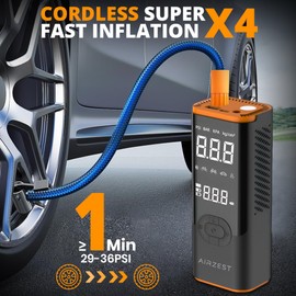 Cordless Tire Inflator Portable Air Compressor-4X Faster Inflation &150PSI Air Pump with Auto Shutoff Function for Car Tires, Inflatables, Motorcycle, Balls, Compact Bike Tire Pump with LED Light