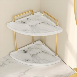 KES Marble Pattern Bathroom Corner Countertop Organizer, 2-Tier Ceramic Corner Counter Shelf, Vanity Skincare Perfume Organizer and Makeup Storage Tray Shelf, Polished Gold, BSC901B-PG