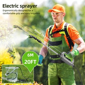 Hamirah Battery Powered Sprayer Wand, Garden Electric Sprayer 24.5 inch Telescopic Wand with 20 FT Hose, 7.2V Voltage 3 Adjustable Nozzles, Portable USB-C Rechargeable Water Spray for Lawn and Outdoor