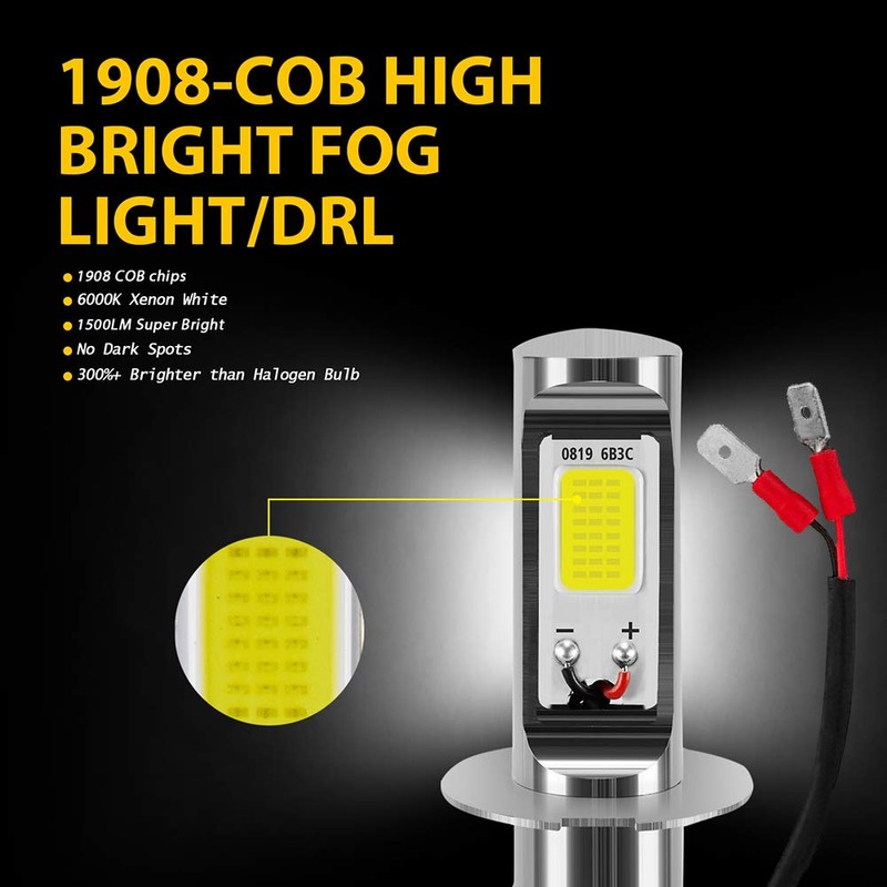 AUXLIGHT H3 LED Fog Light Bulbs 6000K Xenon White, Super