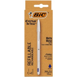 PACK BIC CRISTAL RE NEW - BLEU 1 STYLO-BILLE BIC CRISTAL RE NEW + 2 RECHARGES - POINTE MOYENNE (1.0MM)