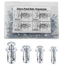 Coffee Life Plus® Pack of 32 Expansion Screw Petal Nuts, Jack Nuts, M4, M5, M6, M8 Thin Fixings Dowels, Hollow Mounting Material Screws Assembly (Mixed (32 Pieces)