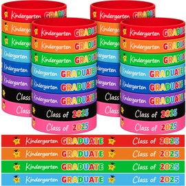 DaikeAion 64pcs Kindergarten Graduation Bracelets Kindergarten Graduation Gifts Bulk for Class of 2025 Students Kids Classroom Party Favors Kindergarteners Grad Rubber Wristbands 7inch