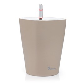 Dexceder 6x7 Self Watering Planter Indoor Outdoor, High Gloss Table Flower Plant Pot with Water Level Indicator (Taupe)