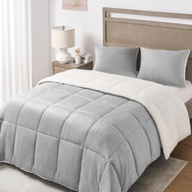Basic Beyond Queen Comforter Set - Luxury Fleece Sherpa Comforter Sets for Queen Bed, Soft and Warm Queen Size Bedding Comforter Set for Winter, Grey, 88"x88"