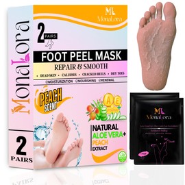 MonaLora Foot Peel Mask for Dry, Cracked Heels – Exfoliating Callus Remover with Natural Fruit Extracts – Baby Soft Feet in 1 Week – 2 Packs | Peach Scent