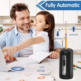 Deli Electric Pencil Sharpener, Fully Automatic Pencil Sharpener, Auto in & Out, Rechargeable Hands-Free Pencil Sharpener for 6.9-12mm, Home, Classroom, Battery Operated