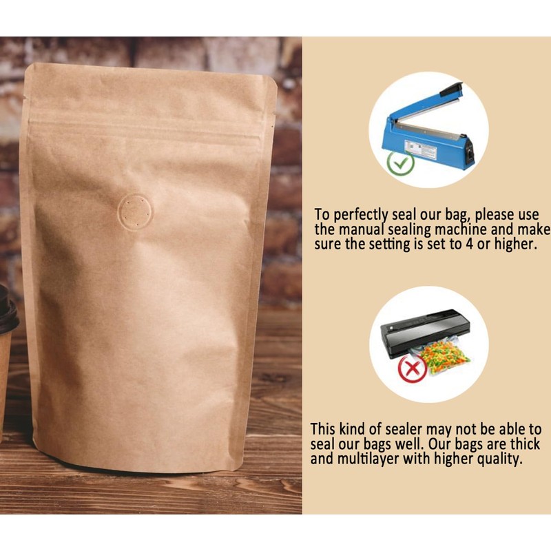 100 Pack Kraft Coffee Bags with Zipper Lock, High Barrier
