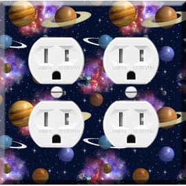Double Duplex Outlet Cover Wall Plate - Solar System and Nebula Galaxy