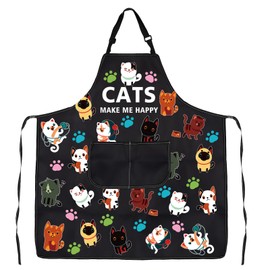 Cat Apron Cat Lovers Apron Cute Cat Apron with Pockets Cat Cooking Kitchen Baking Apron Kitten Apron Cat Lover Owner Mom Gift (cats make me happy colorful)