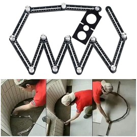 Template Tool Angle Template Template Multi-Angle Measuring Ruler Aluminum Alloy 12-Sided Brick Tool with Hole Black