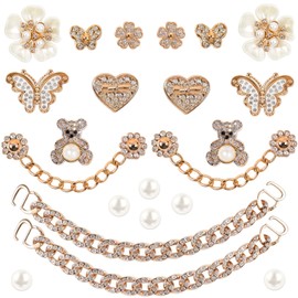 22 Pcs Shoe Charms Chain Accessories for Women Flower Pearl Clog DIY Shoe Decoration Charms Rhinestone Shoes Charms Bling Cute Decor for Party Birthday Favor