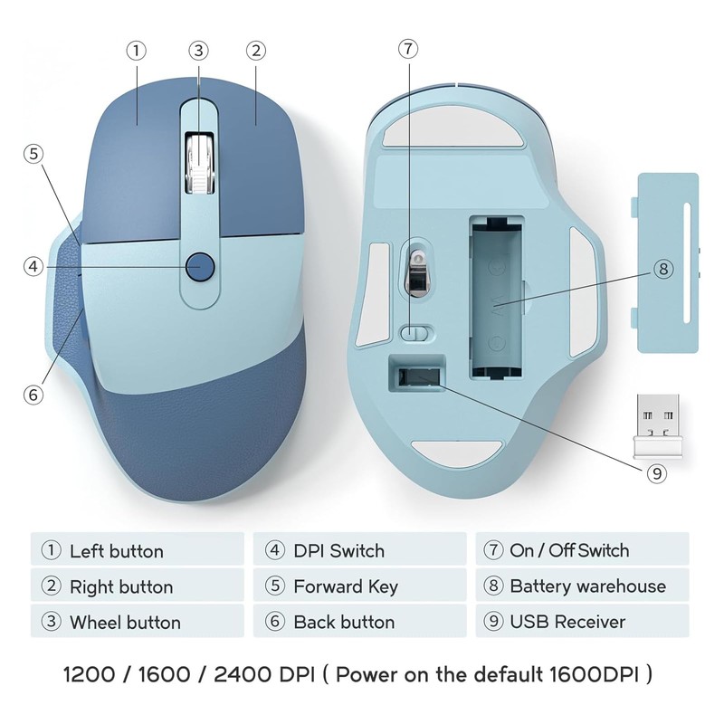 Wireless Ergonomic Keyboard and Mouse Combo with PU Wrist Rest,