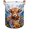 Highland Cow Flower Mountain Large Round Laundry Basket Collapsible Laundry