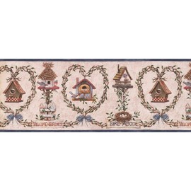 CONCORD WALLCOVERINGS ™ Rustic Style Vintage Wallpaper Border Featuring Birdhouses and Nest with Eggs, Colors Cream Brown Silver, Applied Size 9.125 Inches by 15 Feet BP007123B