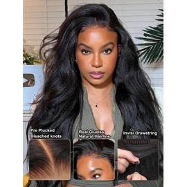 UNICE Bye Bye Knots Light Yaki Straight Glueless Wig Human Hair with Drawstring 7x5 Pre Cut HD Lace Front Wigs Pre Plucked Bleached Knots Pre Everything Put on and Go Wig Natural Hairline 20 inch