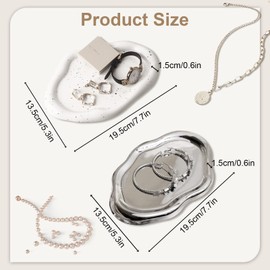 MOAMUN 2PC Ceramic Jewelry Tray Jewelry Display Tray Decorative Cloud Vanity Ring Holder Dish, key holder Dish for Women, Cute Trinket Dish Plate Aesthetic Room Decor(White/Silver)