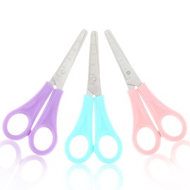 WLLHYF 3 Pack 5" Safety Scissors Blunt Tip Stainless Steel Comfort Soft Grip School Classroom Small Scissors Assorted Colors for Art Supplies Student Cutting Paper
