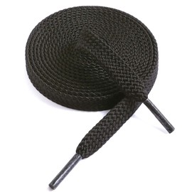 VSUDO 140 cm Double Layer Flat Black Shoe Laces for Trainers, 8mm Wide Black Laces for Trainers, Black Trainers Laces, Sneakers Black Shoe Laces for Women or Men (1Pair-Black-140cm)