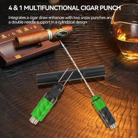 Cigar Punch Cigar Draw Enhancer and Cigar Nubber 4 in 1 The Cigar Punch for All Cigars is a Practical and Essential Cigar Accessories for Cigar Lovers Great Gift for a Man （Black Green）