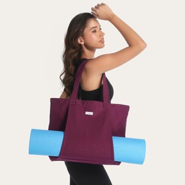 Cwokarb Women's Yoga Bag with Wet Compartment, Bottle Holder and Full Zip, Easy to Remove Mat for Pilates, Travel, Training, Office (Purple)