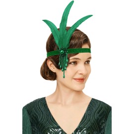 BABEYOND 1920s Women's Gatsby Headband Costume Accessories 20s Flapper Feather Hair Band Dark Green