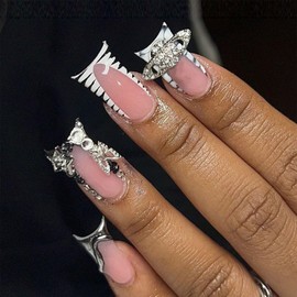 IMSOHOT Duck Press on Nails Matte Pink French Tips Fake Nails with Duckbill Designs Full Cover Heart Bow Pearl Acrylic False Nails Medium Cute Duck Feet Shape Glue on Nails Manicure Nails Kit, Black