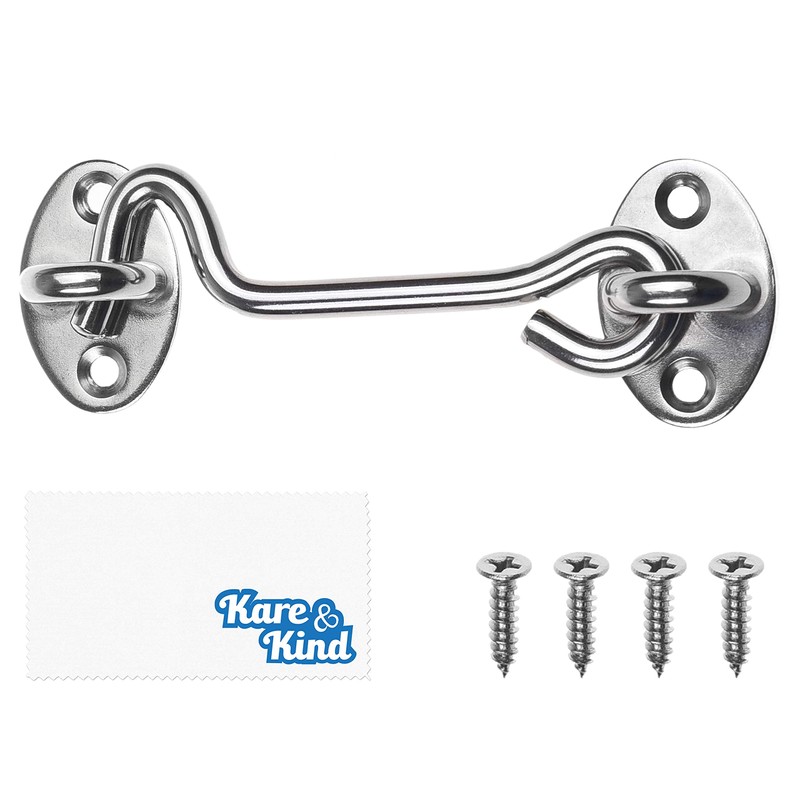 Kare & Kind 4-Inch Hook and Eye Latch, Silver Door