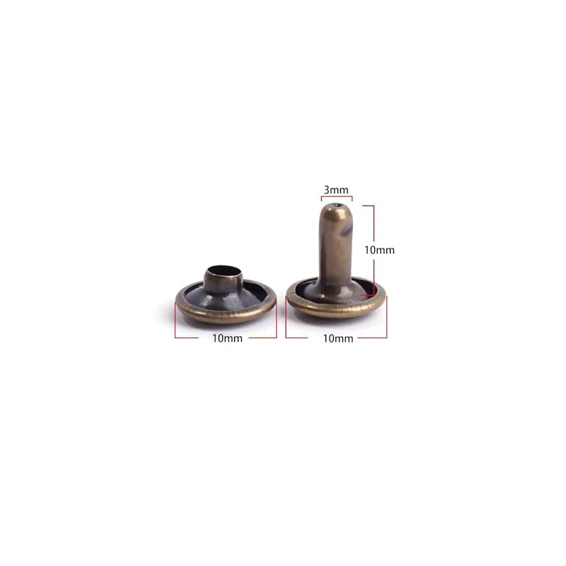 100 Pcs Leather Rivets, 10mm x 10mm Double Cap Rivets