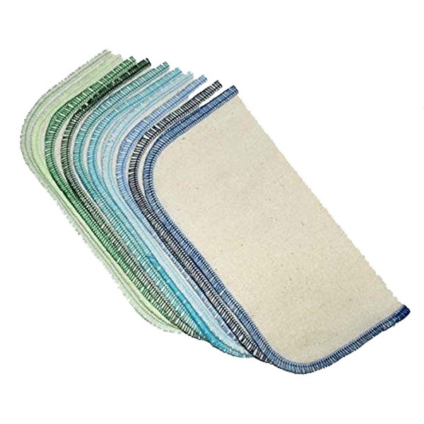 1 Ply Organic Cotton Flannel Washable Baby Wipes 8 x 8 Inches Set of 10 Blues and Greens