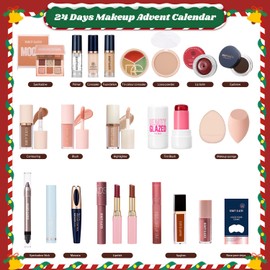 Beauty Advent Calendar, 24 Days Christmas Countdown Calendar Makeup Kit, All-in-One Professional Christmas Cosmetic Gift Set for Women, Holiday Cosmetic Surprise Starter Makeup Set for Gifts