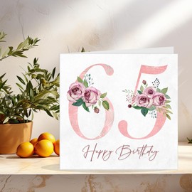 65th Birthday Card for Women - Floral 65th Birthday Cards for 65 year old woman Sixty Five, Sixty Fifth Ladies Nan Grandma Mum Aunt Sister Mom Friend