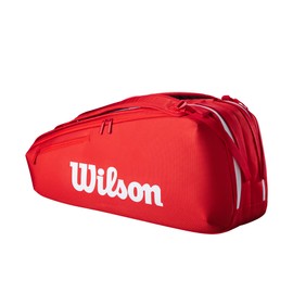 WILSON 2025 Super Tour Red Tennis Racket Bag - Red/White, Holds up to 6 Rackets