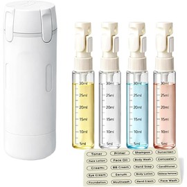 4 En 1 Juego De Botellas Dispensador De Viaje, Kit de Viaje Aseo Personal Mujer, Frasco Dosificador para Champú, Gel de Baño y Desmaquillante, Portátil para Mujeres y Hombres (Blanco)