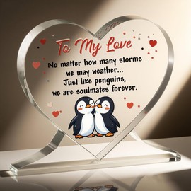 TheGiffter Anniversary Penguin Gifts for Him Her, Heart-Shaped Acrylic Romantic Plaque Gifts for Boyfriend Girlfriend, I Love You Gift, Valentines Birthday Presents for Wife, Husband, Couples