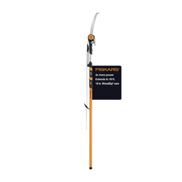 Fiskars Chain Drive Extendable Tree Pruner and Pole Saw - 7'-16' Extendable Tree Trimmer Gardening Tool - Orange