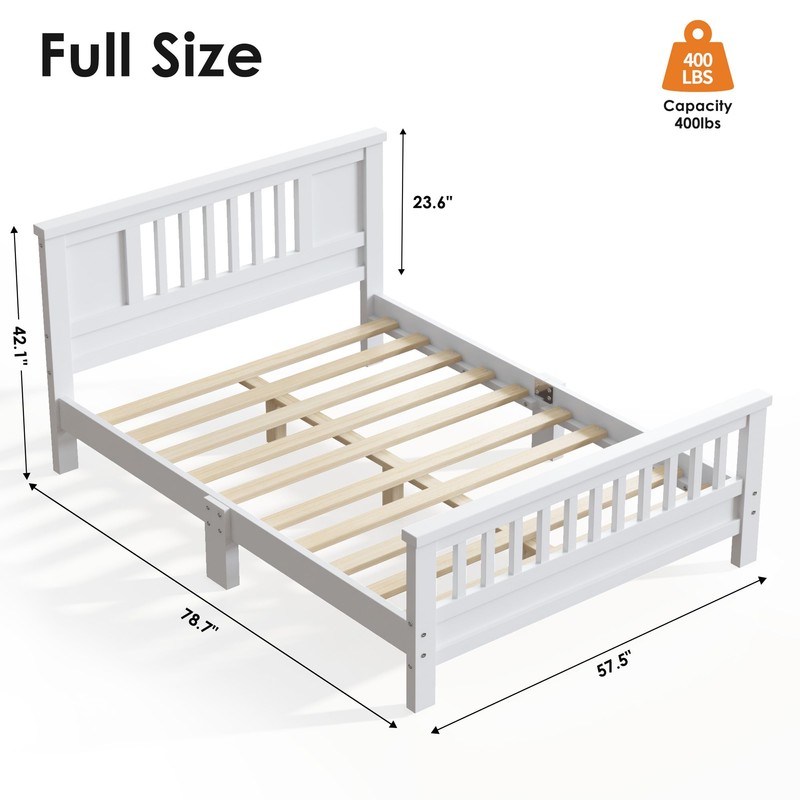 soges Full Bed with Headboard, Solid Wood Platform Bed for