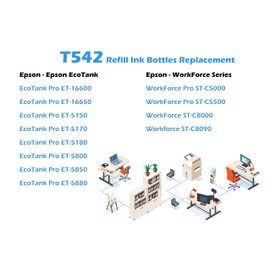 5PK Compatible Refill Ink Bottles Replacement for 542 T542 ET-16600 Pro ET-16650 ET-5150 ET-5170 ET-5180 ET-5800 ET-5850 ET-5880 Workforce Pro ST-C5000 ST-C5500 ST-C8000 ST-C8090