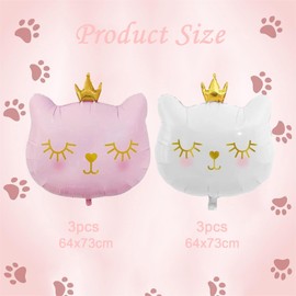 6 PCS Giant Cat Balloons Adorable Crown Kitty White Pink Cat Foil Balloons Kitten Cats Birthday Party Supplies for Cats Theme Party Wedding Theme Birthday Party