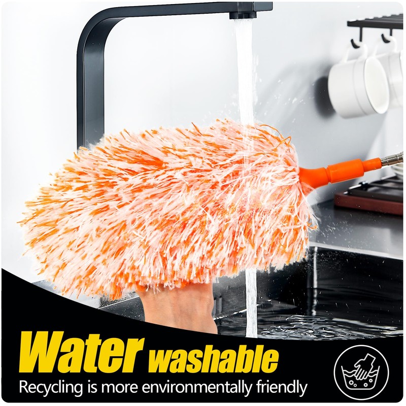 20-49inches Extendable Microfiber Feather Duster with 10pcs Replaceable Heads, Extra