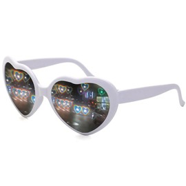 Aeergured Heart Shaped Sunglasses, EDM Festival Light Changing Eyewear Heart Effect Diffraction Glasses for Women Men