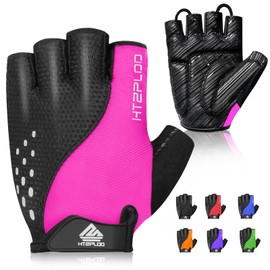 HTZPLOO Bike Gloves Cycling Gloves Biking Gloves for Men Women with Anti-Slip Shock-Absorbing Pad,Light Weight,Nice Fit,Half Finger Bicycle Gloves (Peach Pink, Medium)