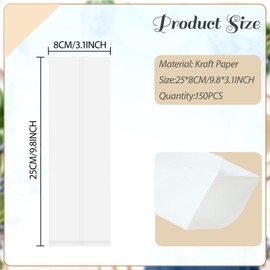 150 Pcs Silverware Churro Bags White Kraft Paper Silverware Sleeves for Kitchen Utensil Treats Bakery Cookies, 3.1 x 9.8 Inch