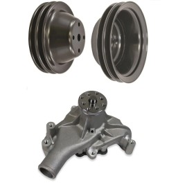 espeedpro21 SB Chevy SBC 350 High Volume Long Water Pump & BLACK Pulley Kit 2 Grooves LWP