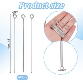PH PandaHall 205 Pcs 304 Stainless Steel Head Pins Findings 1.5 Inch Eye Pin Length 23-Gauge Jewelry Making Pins for DIY Earring Pendant Bracelet Necklace Jewelry Craft Making