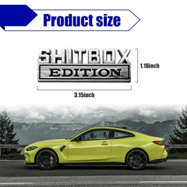 Dickno SHITBOX Edition Emblem Car Decal, 3D Metal Auto Front Hood Letter Badge with Strong Adhesive, Universal Fender Badge Sticker, Vehicle Exterior Decor Accessories for Car SUV (Silver & Black)