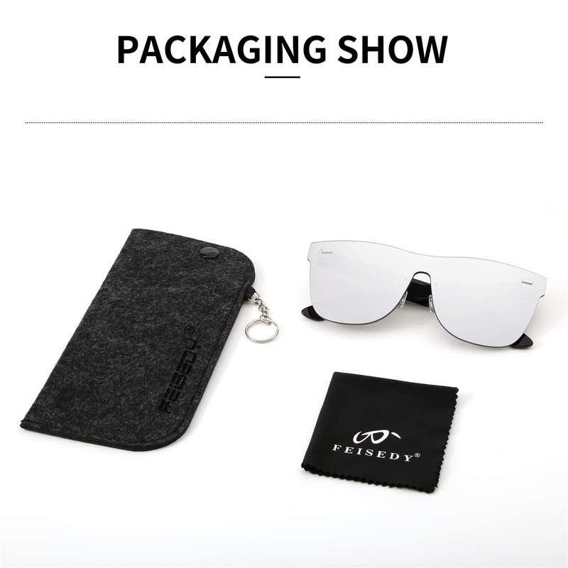 FEISEDY Mirrored Rimless Sunglasses One Piece Lens Reflective Sunglasses for