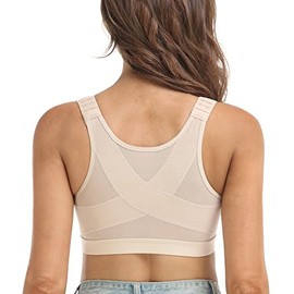 DotVol Brasier con Frontal para Mujer Brasier Corrector de Postura sin Varillas (38D,Beige)