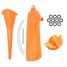 HCmotorku 9 Inch Crankcase Oil Filler Funnel Drip-Free Oil Filter Funnel Primary Housing Oil Filling Funnel Oil Drain Plug O-Ring Set Suitable for Harley 4-Piece Orange