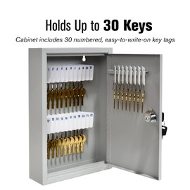 BankSupplies STEELMASTER 30 Key Cabinet | Single Lock Control Key Box | Welded 22 Gauge Steel Construction | Scratch Resistant | Write-On Key Tags for Easy Identification